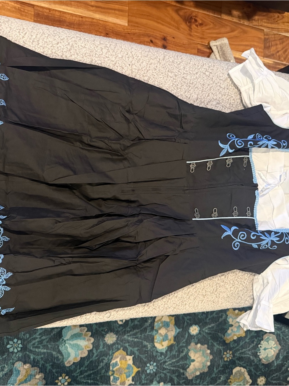 Black Dress with Light Blue Embroidery